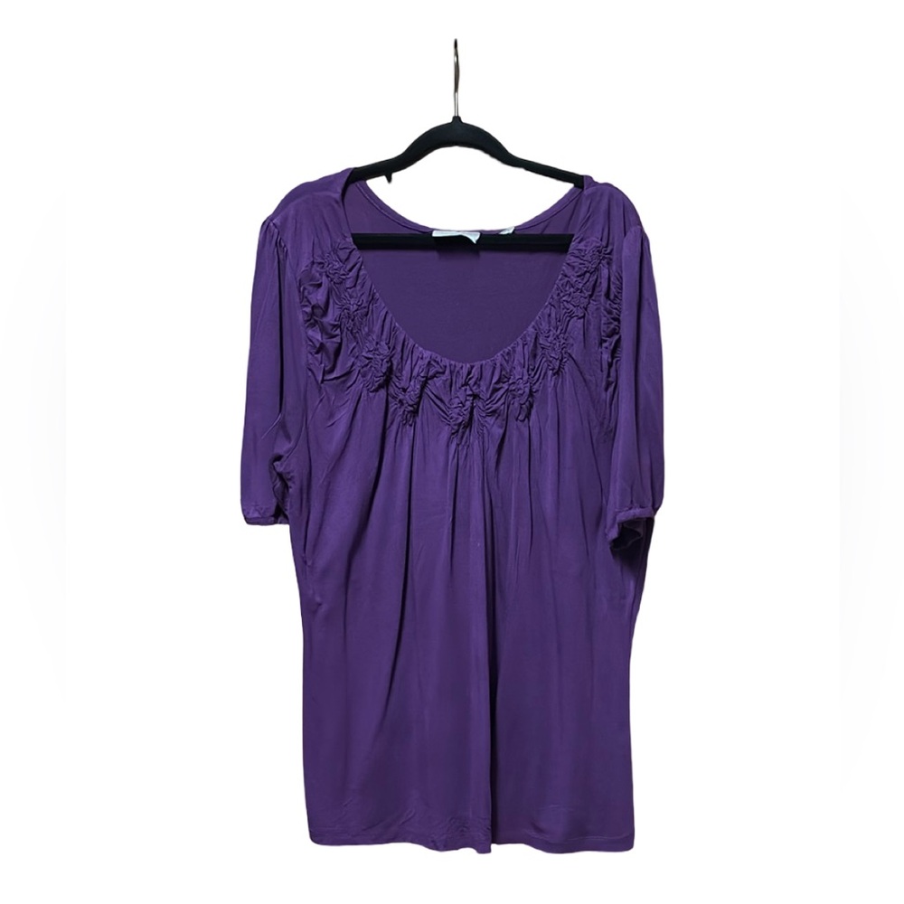 Avenue Blouse W/ Ruched Design On Neckline - Purple - Size 14-16